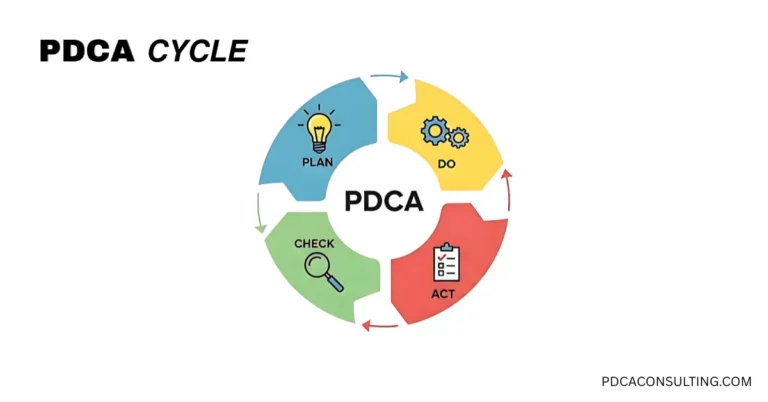 Diagram of the PDCA cycle showing the four steps: Plan, Do, Check, and Act in a continuous improvement loop.