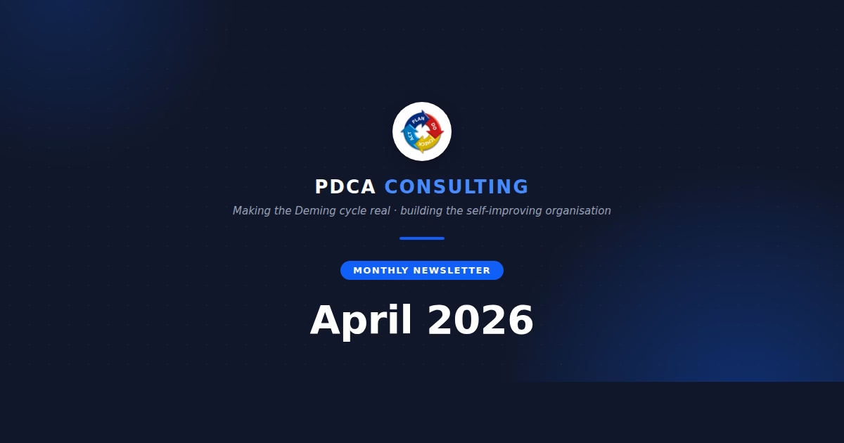 PDCA Consulting monthly newsletter header - April 2026