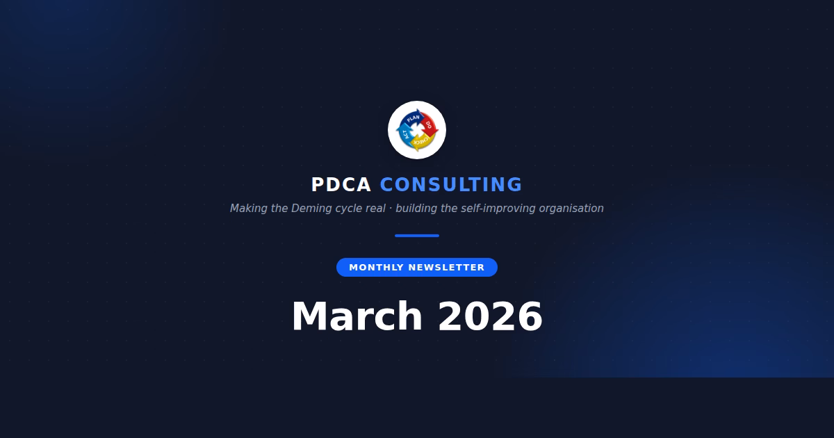 PDCA Consulting monthly newsletter header - March 2026