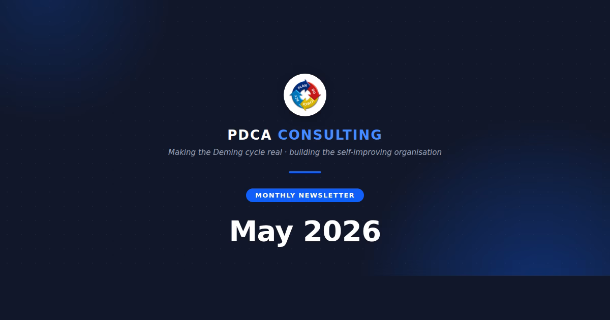 PDCA Consulting monthly newsletter header - May 2026
