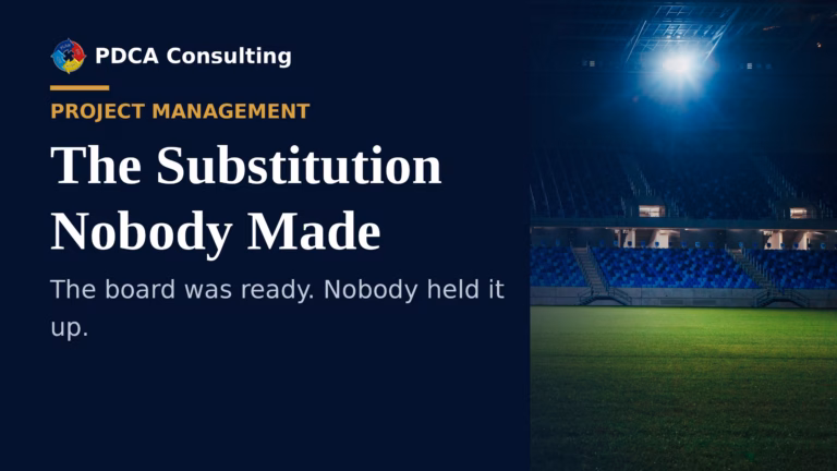 Illustration of an empty stadium touchline at night, representing the project governance decision-making a project board avoids even with the evidence in front of it.